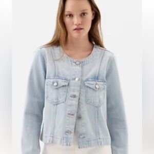 NWT Gap factory collarless denim jacket.